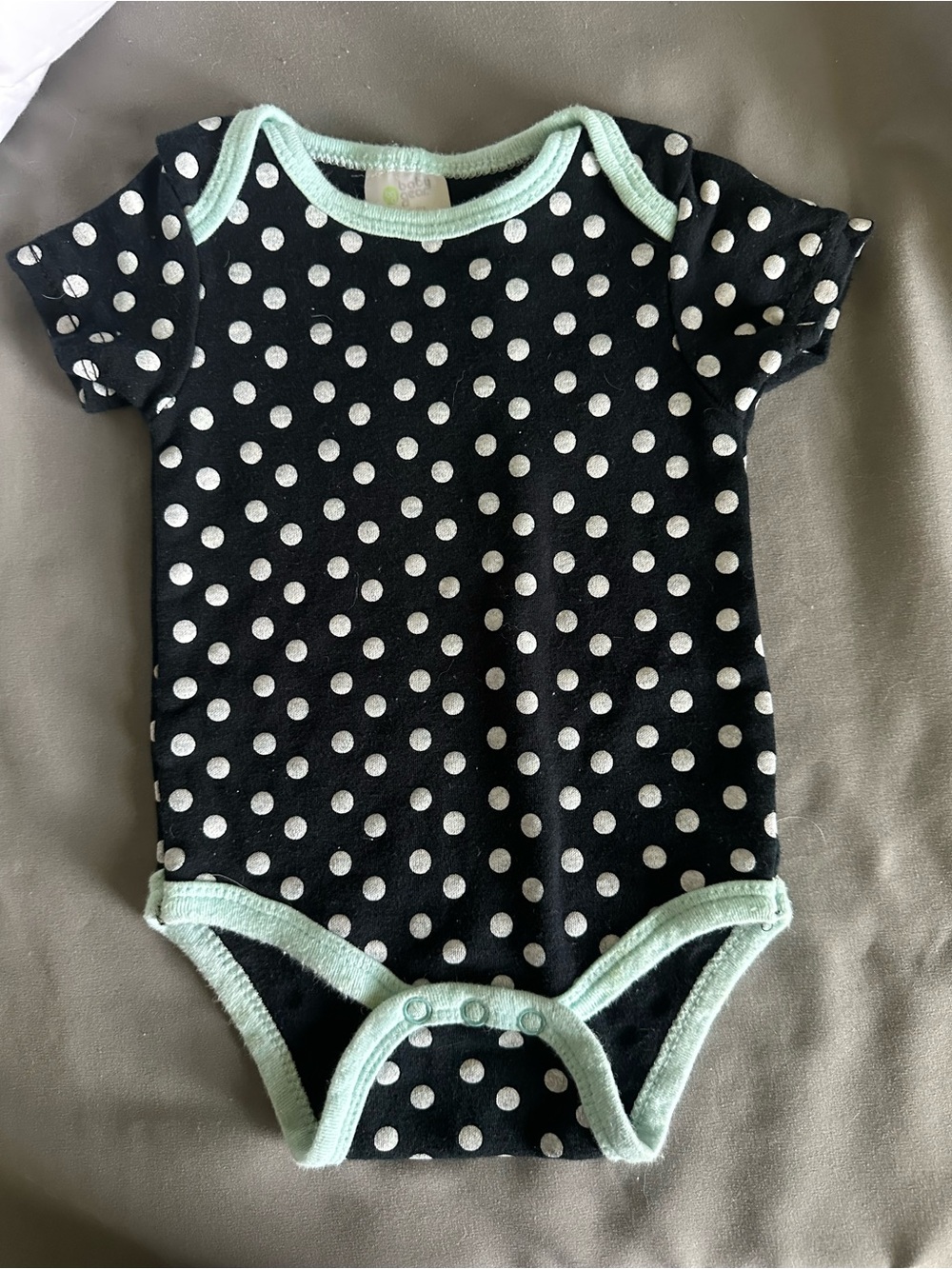 Baby Gear Polka Dot Bodysuit Black Mint Green Trim 3-6 Months